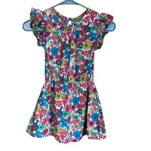 Peek Girls Floral 100% Cotton Lined Flutter Sleeve Dress Sz 4-5
